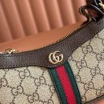 GUCCI 25S OPHIDIA SMALL SHOULDER BAG 19 IN BEIGE CANVAS AND BROWN CALFSKIN - Image 3