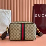 GUCCI 25S OPHIDIA CROSSBODY BAG 28 IN BEIGE CANVAS AND BROWN CALFSKIN - Image 2