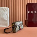 GUCCI 25S DESIGNER HANDBAG 18 IN BEIGE CANVAS AND BROWN CALFSKIN - Image 12