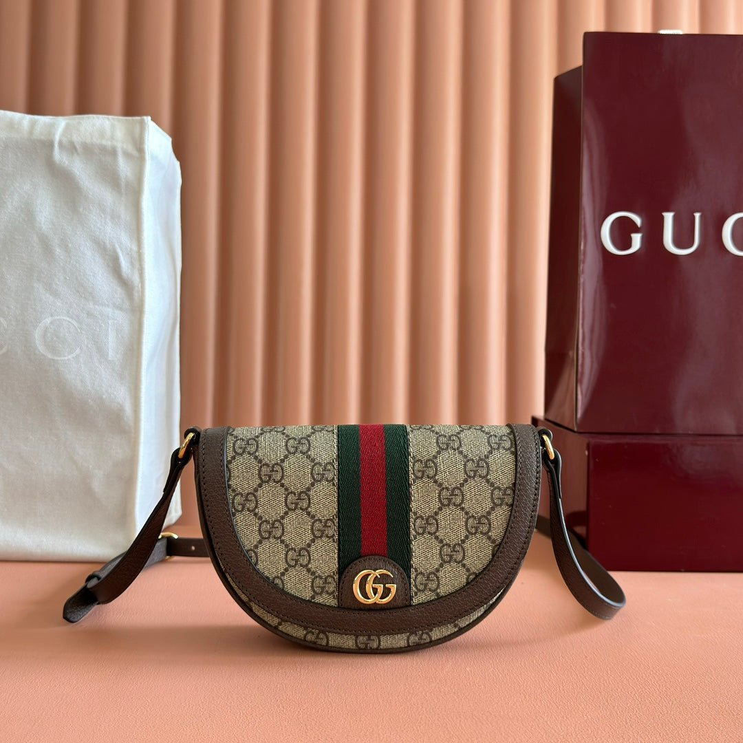 img_89648692_20250707_i1751884212_8058_1_jpg_21d5c4a0-404e-4ba8-bd40-77a251a8dcb6 GUCCI 25S OPHIDIA MINI BAG 20 IN DARK BEIGE CANVAS AND BROWN CALFSKIN - Image 1