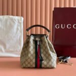 GUCCI 25S OPHIDIA SMALL BUCKET BAG 22 IN BEIGE CANVAS AND BROWN CALFSKIN - Image 10