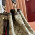 GUCCI 25S OPHIDIA SMALL BUCKET BAG 22 IN BEIGE CANVAS AND BROWN CALFSKIN - Image 7