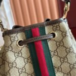 GUCCI 25S OPHIDIA SMALL BUCKET BAG 22 IN BEIGE CANVAS AND BROWN CALFSKIN - Image 14