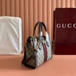GUCCI 26S OPHIDIA HANDBAG 25 IN BROWN AND DARK BEIGE CALFSKIN - Image 11