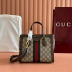 GUCCI 26S OPHIDIA HANDBAG 25 IN BROWN AND DARK BEIGE CALFSKIN - Image 3