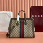 GUCCI 26S OPHIDIA HANDBAG 33 IN BROWN AND DARK BEIGE CALFSKIN - Image 12