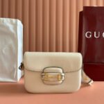 GUCCI 25S HORSEBIT 1955 MINI BAG 26 CM IN LIGHT BEIGE CALFSKIN WITH GOLD HARDWARE - Image 10