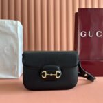 GUCCI 25S HORSEBIT 1955 MINI BAG 26 CM IN BLACK CALFSKIN WITH GOLD HARDWARE - Image 10