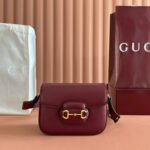 GUCCI 25S HORSEBIT 1955 MINI BAG 20 CM IN DARK RED CALFSKIN WITH GOLD HARDWARE - Image 10
