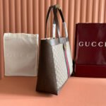 GUCCI 25S TOTE BAG 44 CM IN DARK BROWN MIX BEIGE LAMBSKIN WITH GOLD HARDWARE - Image 3