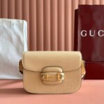 GUCCI 25S HORSEBIT 1955 MINI BAG 35 CM IN LIGHT WARM BEIGE CALFSKIN WITH GOLD HARDWARE - Image 10