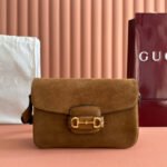 GUCCI 25S HORSEBIT 1955 30 CM IN BROWN SUEDE WITH GOLD HARDWARE - Image 8