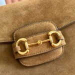 GUCCI 25S HORSEBIT 1955 30 CM IN BROWN SUEDE WITH GOLD HARDWARE - Image 11