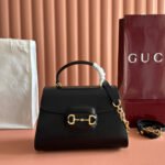 GUCCI 25S HORSEBIT 1955 MEDIUM SHOULDER BAG 29 CM IN BLACK CALFSKIN WITH GOLD HARDWARE - Image 10