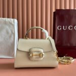 GUCCI 25S HORSEBIT 1955 MEDIUM SHOULDER BAG 29 CM IN CREAM WHITE CALFSKIN WITH GOLD HARDWARE - Image 10