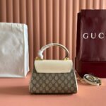 GUCCI 25S HORSEBIT 1955 MEDIUM SHOULDER BAG 22 CM IN BEIGE CANVAS AND CREAM WHITE CALFSKIN WITH GOLD HARDWARE - Image 13