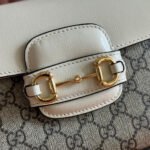 GUCCI 25S HORSEBIT 1955 MEDIUM SHOULDER BAG 22 CM IN BEIGE CANVAS AND CREAM WHITE CALFSKIN WITH GOLD HARDWARE - Image 3