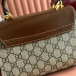 GUCCI 25S HORSEBIT 1955 MEDIUM SHOULDER BAG 22 CM IN DARK BEIGE CANVAS AND BROWN CALFSKIN WITH GOLD HARDWARE - Image 5
