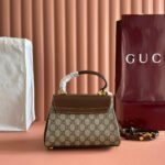 GUCCI 25S HORSEBIT 1955 MEDIUM SHOULDER BAG 22 CM IN DARK BEIGE CANVAS AND BROWN CALFSKIN WITH GOLD HARDWARE - Image 3