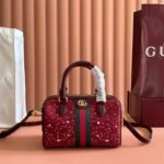 GUCCI 26S OPHIDIA BOSTON BAG 21 IN DARK RED CANVAS EMBELLISHED WITH RHINESTONES - Image 10