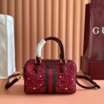 GUCCI 26S OPHIDIA BOSTON BAG 21 IN DARK RED CANVAS EMBELLISHED WITH RHINESTONES - Image 16