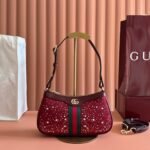 GUCCI 26S OPHIDIA SHOULDER BAG 26 IN DARK RED CANVAS EMBELLISHED WITH RHINESTONES - Image 10