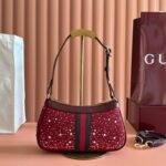 GUCCI 26S OPHIDIA SHOULDER BAG 26 IN DARK RED CANVAS EMBELLISHED WITH RHINESTONES - Image 15