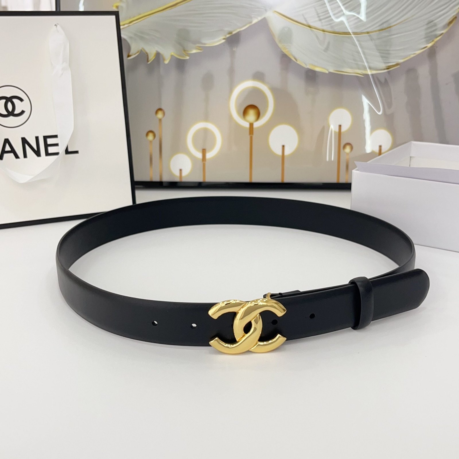 img_8c12d0ed_20250409_a1744177879280_5687_jpg DOUBLE C BELT 30MM IN BLACK CALFSKIN WITH SHINY GOLD BUCKLE - Image 1