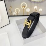 DOUBLE C BELT 30MM IN BLACK CALFSKIN WITH SHINY GOLD BUCKLE - Image 11