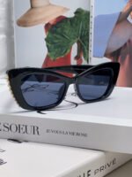 CAT EYE SUNGLASSES 632701 IN BLACK ACETATE EMBOSSED PEARL - Image 14