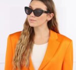GLIMPSE CAT EYE SUNGLASSES 555886 IN BLACK ACETATE - Image 18