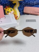 LOGO SUNGLASSES 560865 IN HAVANA ACETATE GOLD METAL BROWN LENS - Image 6