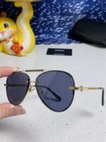 CAT EYE SUNGLASSES 641936 IN GOLD METAL BLACK LENSES - Image 8
