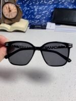 SQUARE SUNGLASSES 632032 IN BLACK ACETATE SILVER METAL - Image 7