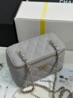 VANITY CASE 17 CRYSTAL STUDDED LOGO IN GREY CALFSKIN GOLD HARDWARE - Image 6
