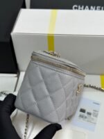 VANITY CASE 17 CRYSTAL STUDDED LOGO IN GREY CALFSKIN GOLD HARDWARE - Image 7