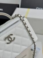 MINI VANITY TOP HANDLE CASE 17 IN WHITE CAVIAR SKIN SILVER-TONE PLATED METAL - Image 11