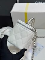 MINI VANITY TOP HANDLE CASE 17 IN WHITE CAVIAR SKIN SILVER-TONE PLATED METAL - Image 4