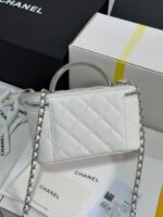 MINI VANITY TOP HANDLE CASE 17 IN WHITE CAVIAR SKIN SILVER-TONE PLATED METAL - Image 14