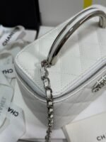 MINI VANITY TOP HANDLE CASE 17 IN WHITE CAVIAR SKIN SILVER-TONE PLATED METAL - Image 17