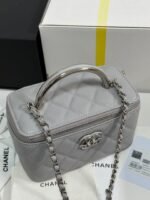 MINI VANITY TOP HANDLE CASE 17 IN GREY CAVIAR SKIN SILVER-TONE PLATED METAL - Image 14