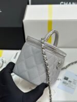 MINI VANITY TOP HANDLE CASE 17 IN GREY CAVIAR SKIN SILVER-TONE PLATED METAL - Image 6