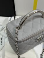 MINI VANITY TOP HANDLE CASE 17 IN GREY CAVIAR SKIN SILVER-TONE PLATED METAL - Image 7