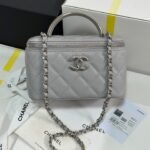 MINI VANITY TOP HANDLE CASE 17 IN GREY CAVIAR SKIN SILVER-TONE PLATED METAL - Image 10