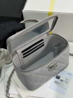 MINI VANITY TOP HANDLE CASE 17 IN GREY CAVIAR SKIN SILVER-TONE PLATED METAL - Image 17