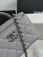 MINI VANITY TOP HANDLE CASE 17 IN GREY CAVIAR SKIN SILVER-TONE PLATED METAL - Image 18