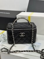MINI VANITY TOP HANDLE CASE 17 IN BLACK CAVIAR SKIN SILVER-TONE PLATED METAL - Image 11