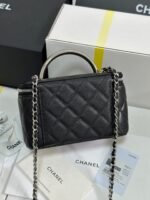 MINI VANITY TOP HANDLE CASE 17 IN BLACK CAVIAR SKIN SILVER-TONE PLATED METAL - Image 4