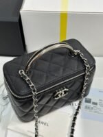 MINI VANITY TOP HANDLE CASE 17 IN BLACK CAVIAR SKIN SILVER-TONE PLATED METAL - Image 5