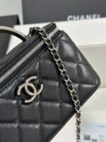 MINI VANITY TOP HANDLE CASE 17 IN BLACK CAVIAR SKIN SILVER-TONE PLATED METAL - Image 6